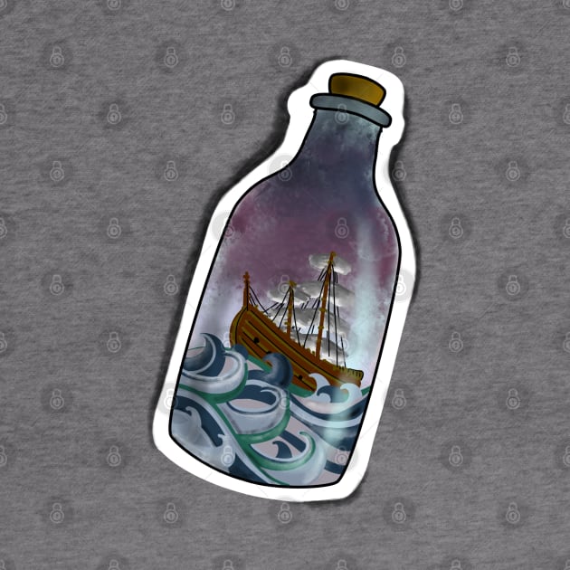 Ship Bottle Ocean Sea Love Sticker Art 3D Pirate by Kibo2020